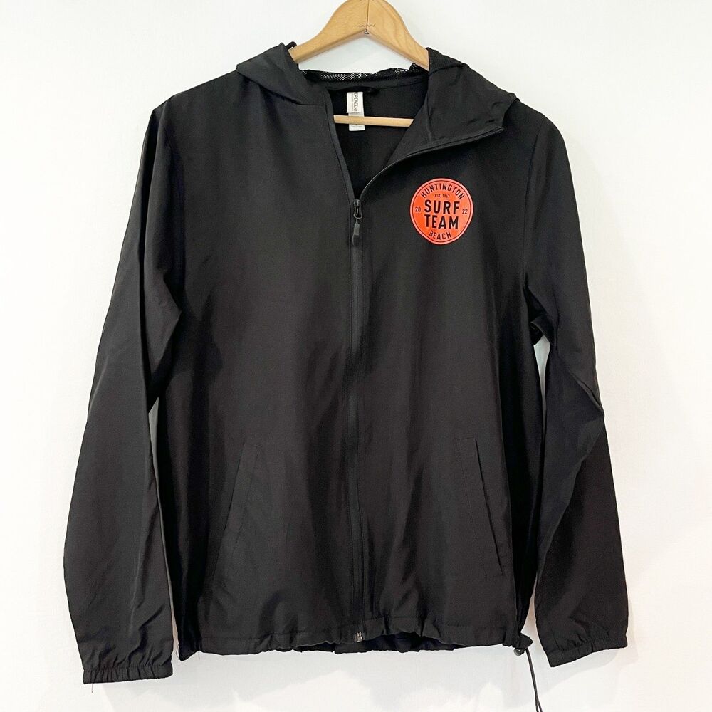 Huntington Beach Surf Team Black Hoodie Windbreaker Full Zip Medium Independent